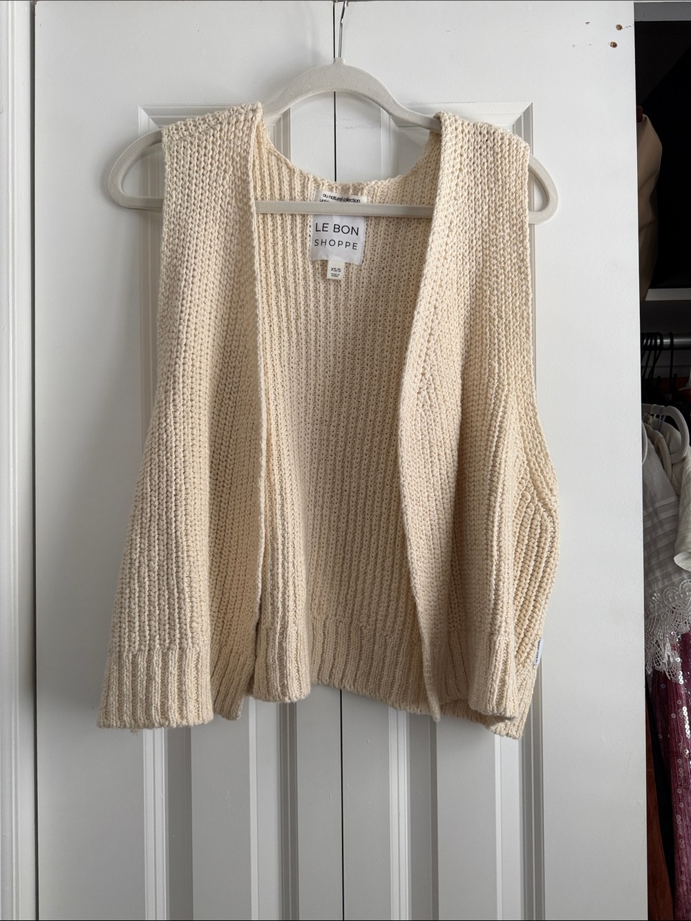 Le Bon Shoppe Cream Open-Front Knit Vest